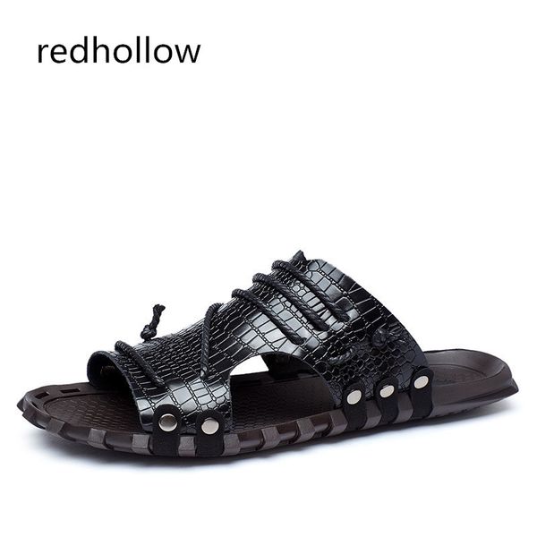 

men's summer shoes cow leather slippers men summer beach sandal fashion slip on footwear men leather casual shoes big size 38-47, Blue;gray