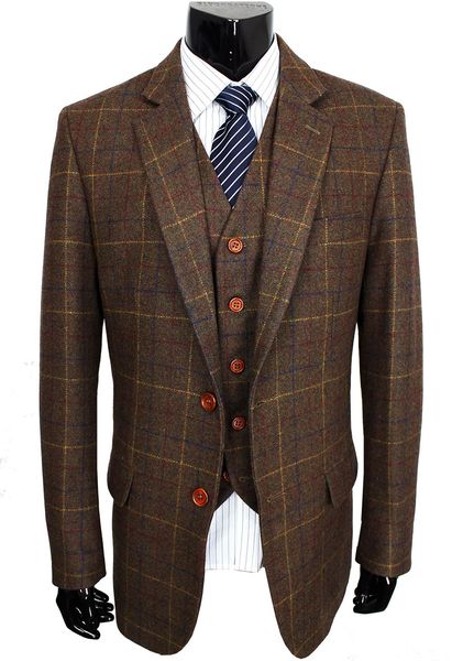 

wool brown classic tweed custom made men suit blazers retro gentleman style tailor made slim fit wedding suits for men 3 piece, White;black