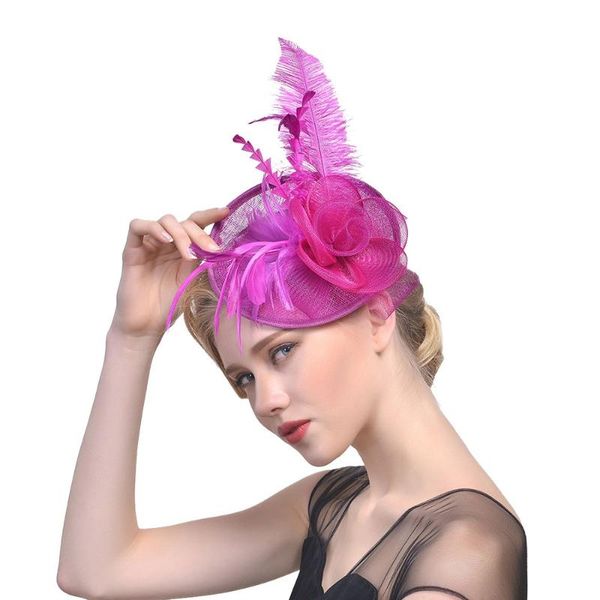 

women elegant wedding hat bridal headwear flower mesh ribbons feathers headband 2020 new bridal headdress chapeus de noiva