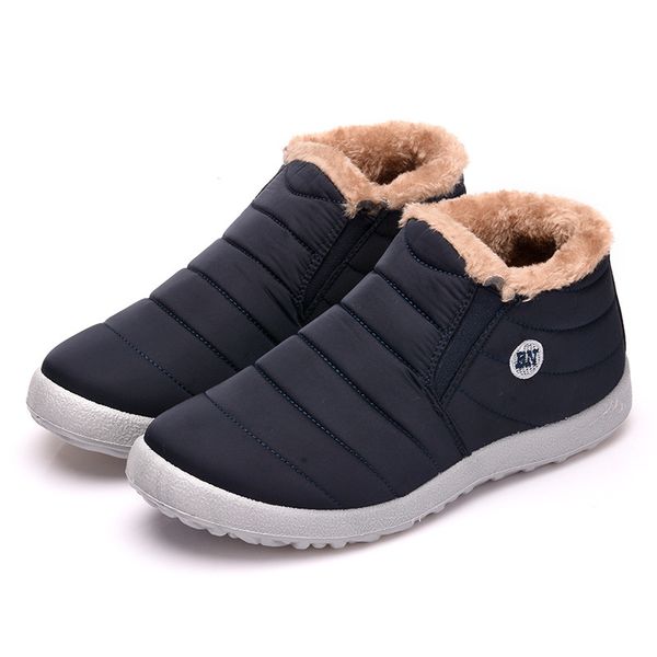 

men boots winter shoes solid color snow boots plush inside antiskid bottom keep warm waterproof ski ankle round toe feather boy, Black