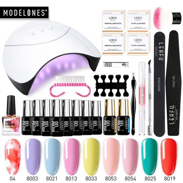 

modelones 23pcs/set 36w led lamp nail gel polish kit soak off uv/led nail art manicure tools set semi permanent led blossom gel