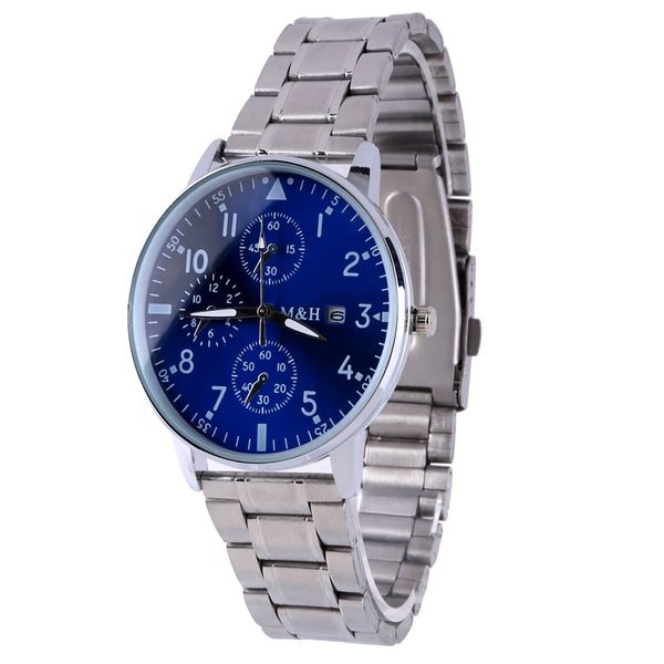 

2019 simple watches men calendar watch three eyes dial stainless steel band belt relogio masculino quartz business wristwatches, Slivery;brown