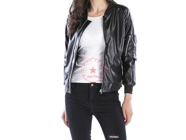 

2019 pu leather spring and autumn european and american trend zipper women's jacket stand collar black motorcycle jacket leather
