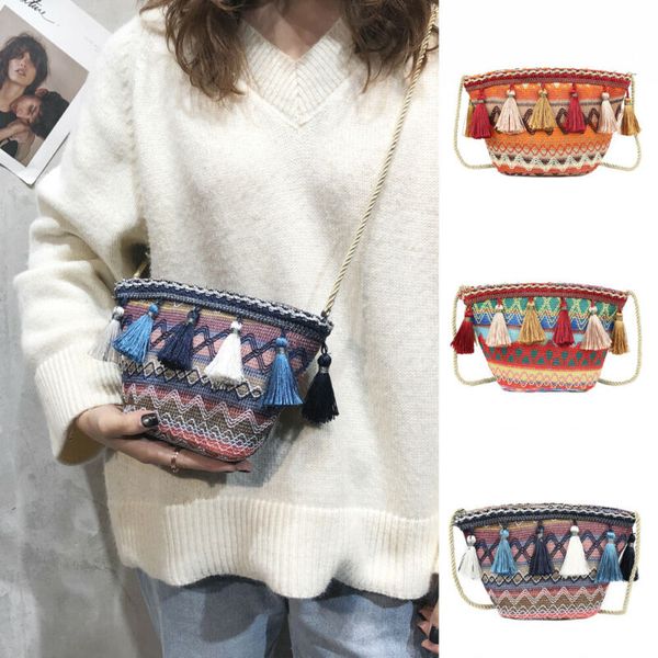 

womens woven handbag shoulder bags casual tote straw wicker crossbody bags vintage travel mini messenger bag