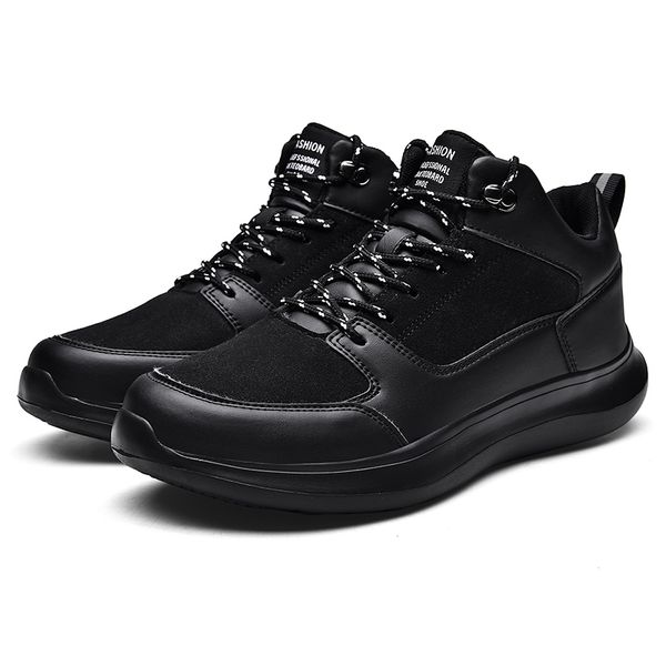 

leather shoes men winter keep warm comfortable casual shoes autumn spring breathable massage walking sneakers 2020 new fashion, Black