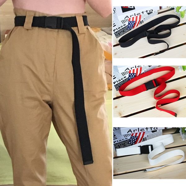 

120cm candy colors women men canvas belt plastic buckle tactical long red black straps casual boys girls jeans belts, Black;brown