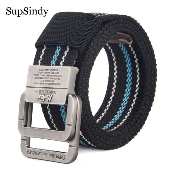 

supsindy new men's canvas belt alloy buckle double ring nylon stripe belt luxury army tactical belts for men strap male, Black;brown