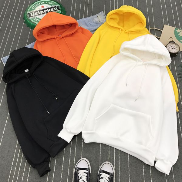 

women hoodies sweatshirts long sleeve winter casual fleece yellow girl pullovers loose hooded female thick coat clothes para, Black