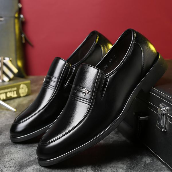 

male leather shoes men dress shoes business classic square toe leather shoes men formal footwear slip-on oxfords, Black