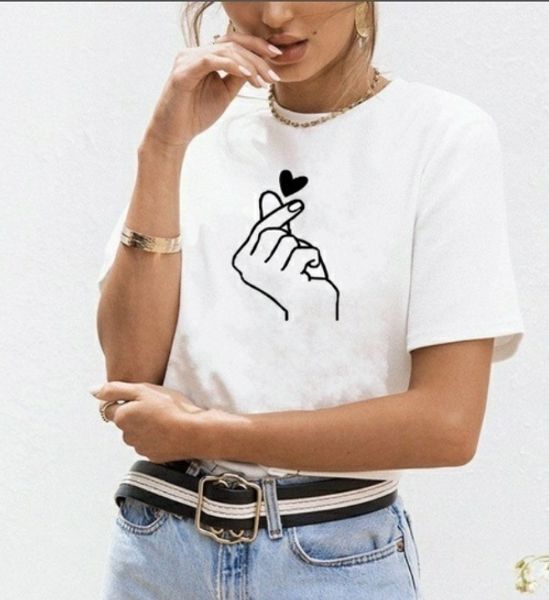 

Женщины Summer тенниска 100% хлопка высокого качества печати Любовь Жест Мода футболк