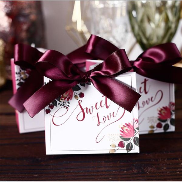 

2 sizes garden sweet love print candy bag box wedding favors gift boxes with ribbon paper bags for gifts party supplies