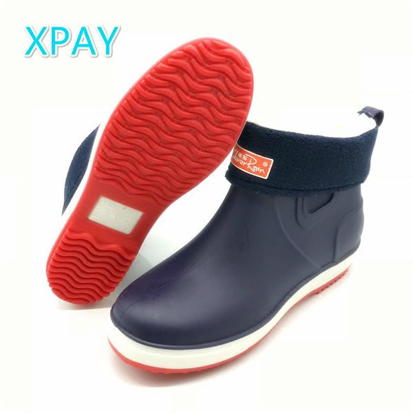 

rain boots menwellie winter galoshes with fur gumboots waterproof shoes kitchen skid-proof shoes fishing boots car wash, Black