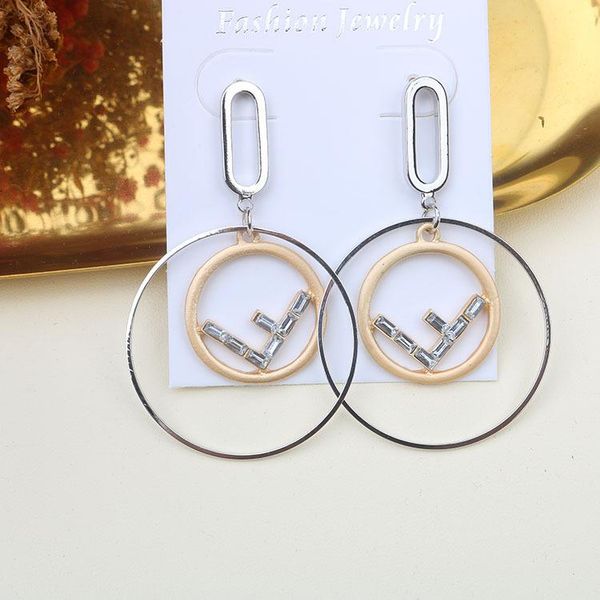 

s925 silver needle south korea dongdaemun new exaggerated earrings small circle letters crystal shiny female earrings earrings, Golden;silver