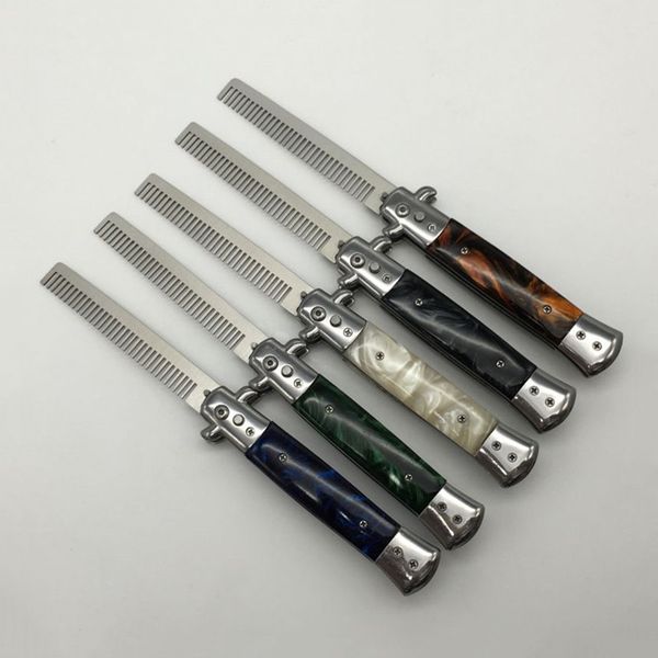 

pro automatic foldable knife comb hair trimmer butterfly mens pocket comb stainless steel spring jump brush salon beauty tool, Silver