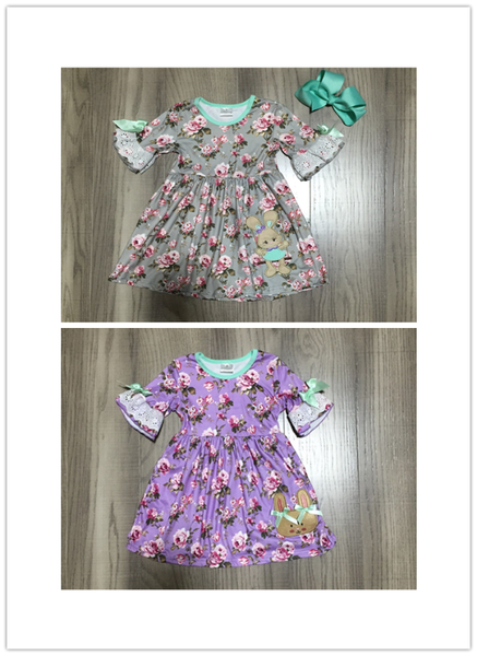 

baby girls easter floral dress girls short sleeve dress with print soft milk silk with bow, Red;yellow