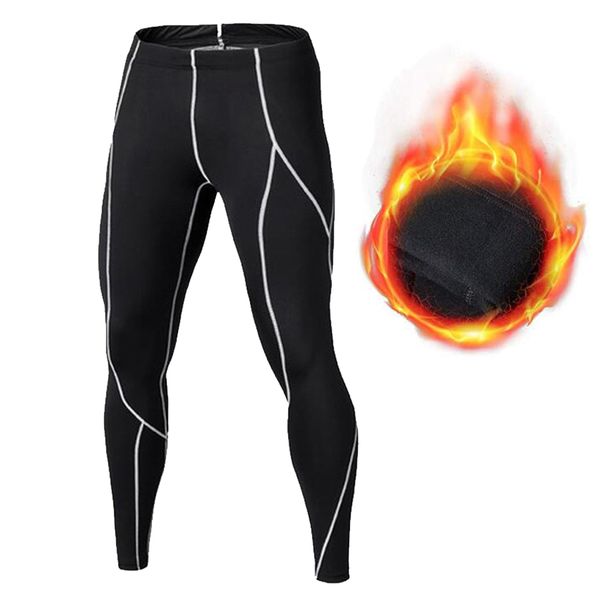 

2019 winter warm thermal fleece compression tights men gym fitness crossfit football training ski sport leggings running pants, Black;blue