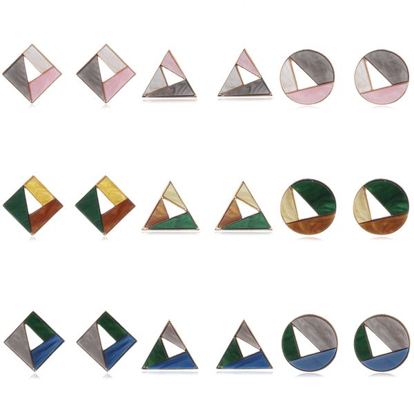 

mengjiqiao 2018 new korean trendy colorful acrylic square triangle stud earrings for women fashion geometric boucle d'oreille, Golden;silver