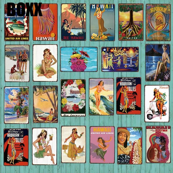 

2020 surf aloha hawall vintage travel tin вход hula бич металлическая пластина для wall pub cafe home art craft декор куадрос art poster