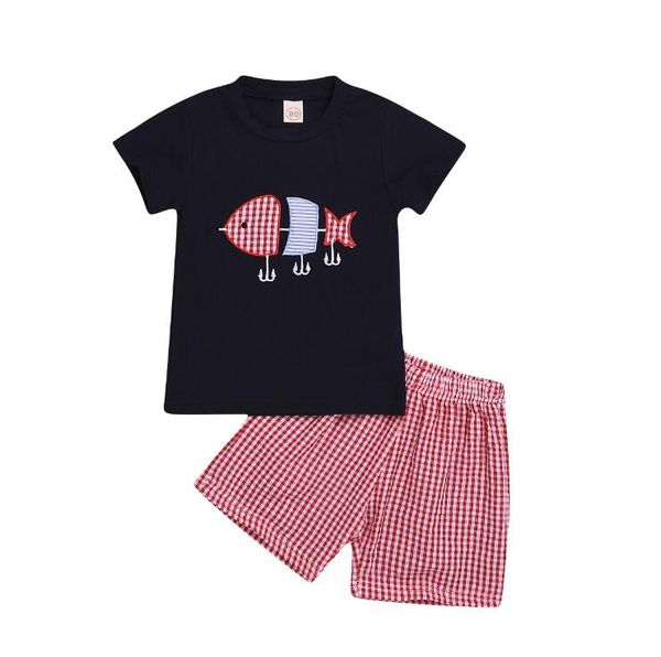 

wholesale baby infant boy designer clothes cartoon printed cotton short sleeves +short pants 2pcs set kids designer clothes boys suit by0826, White