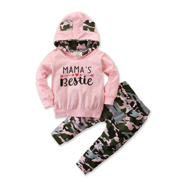 

baby girl камуфляжная одежда set pink письмо толстовка с капюшоном топы розовый длинные брюки младенца девочки спортивные костюмы для новоро, White