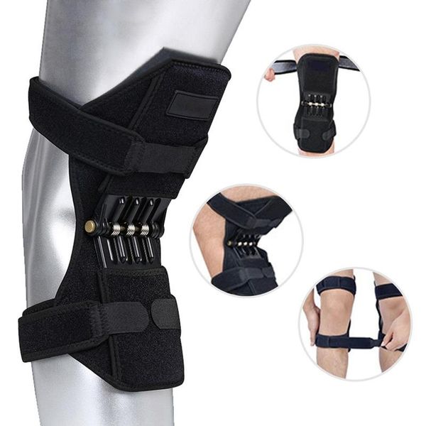 

1pair sport spring knee strap mountain climbing running knee pad joint protection adjustable sports kneepad, Black;gray