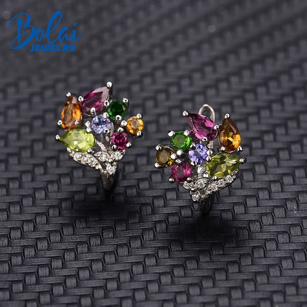 

bolai 100% natural tourmaline clasp stud earrings 925 sterling silver multi color gemstone floral luxury jewelry for women 2019 cj191201, Golden