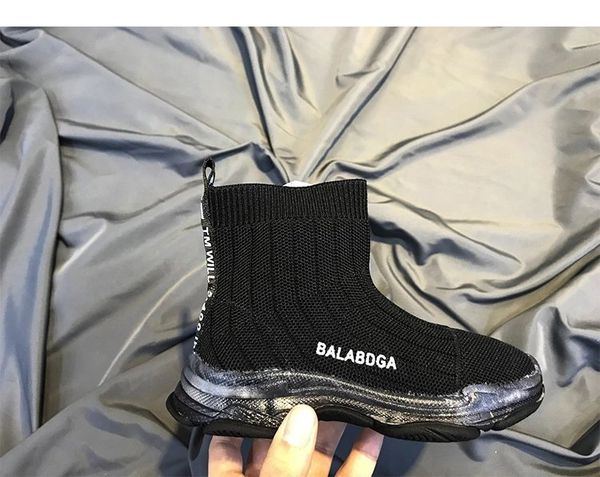 

Черный малыш мода кроссовки для мальчика девушка стрейч farbic вамп резиновая подош