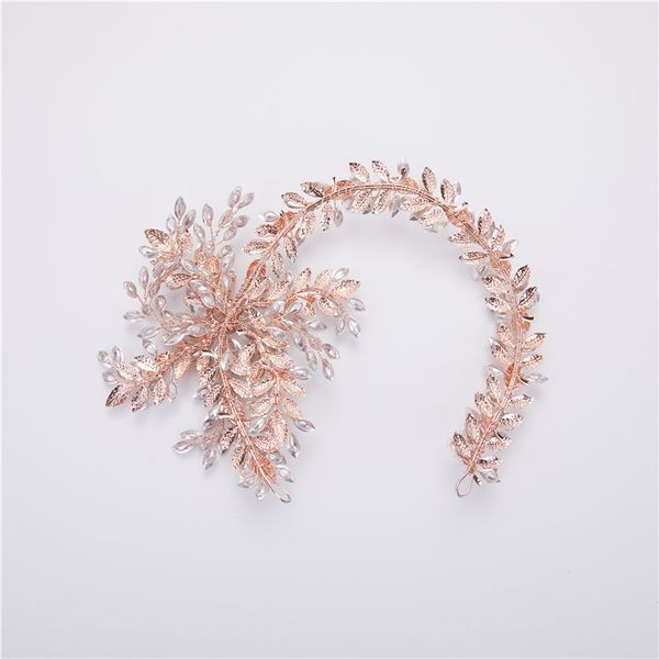 

rose gold/gold/silver color leaf rhinestone headbands women wedding hair jewelry accessories handmade bridal hair ornament, Golden;white