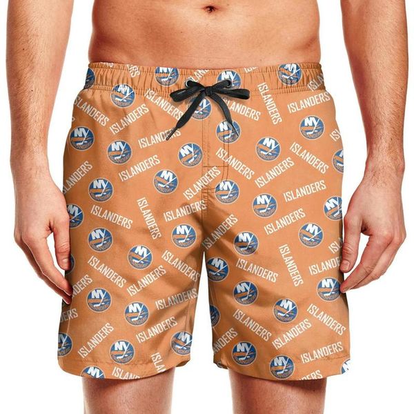 

new york islanders orange tie dyeing men's quick-drying beach shorts drawstring swimsuit with lining and pockets swimming white black