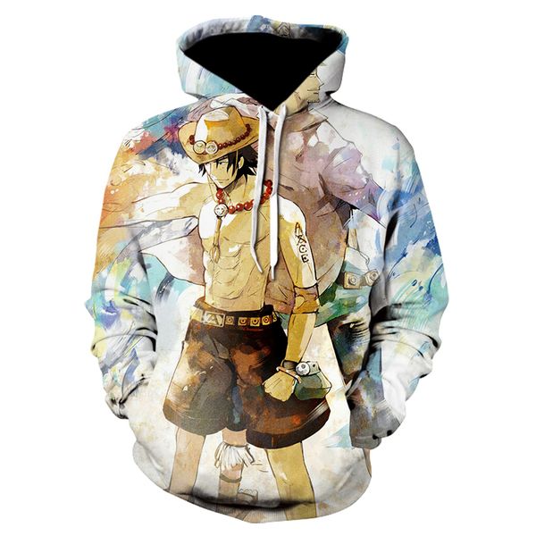 

2019 new cartoon one piece fashion 3d printing pirate king hoodie printing one piece jacket cartoon men's brand sweatshirt, Black
