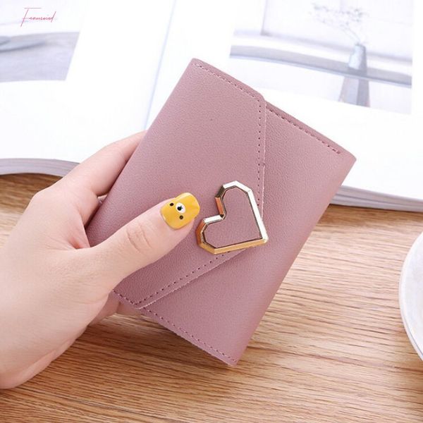 

women metal heart shaped short simple women wallets three fold purse mini coin purse card holders wallet cartera mujer, Red;black
