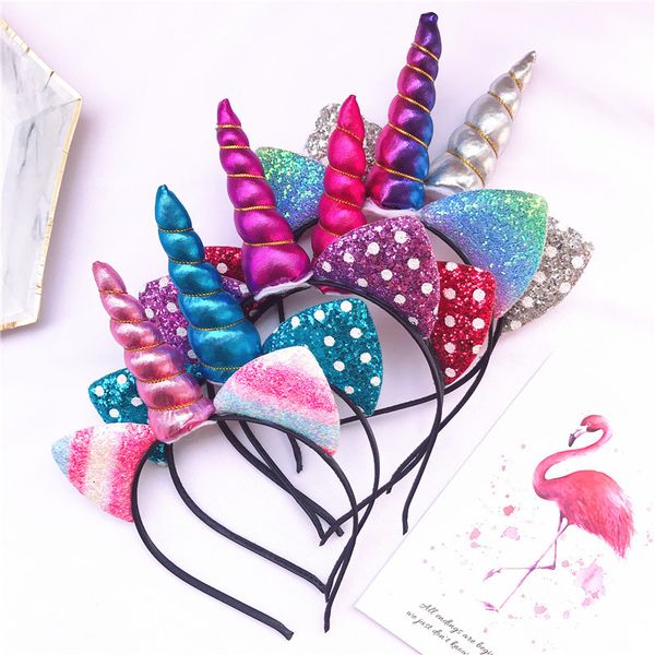 

halloween unicorn headwear cosplay hair hoop boutique designer sequin cat ears hair sticks children performance props headband c1594, Slivery;white