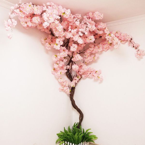 

2019 cherry tree vine fake cherry blossom flower branch sakura tree stem for event wedding deco artificial decorative