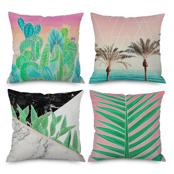 

nordic style tropical plant pillow watercolor cactus pineapple green monstera leaf geometric plush cushion for office chair