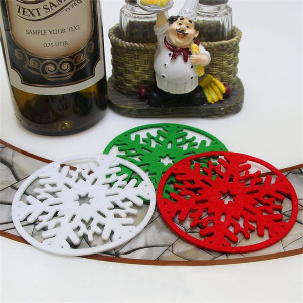 

10pcs/lot merry christmas decorations snowflakes cup pad mat non-woven fabric dinner party dish tray coffee pads home navidad