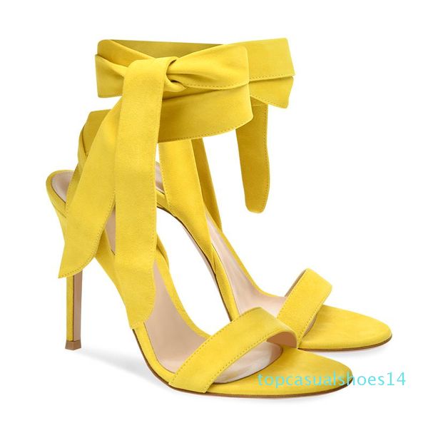 

желтый strappy высокие каблуки для женщин сандалии для ladies open toe шпильках пятки сандалии летней голеностопного обернутый мило обувь 20, Black