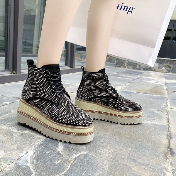 

crystal shoes women ankle boots for women 2019 comfortable platform boots for round toe suede shoes woman autumn pu, Black