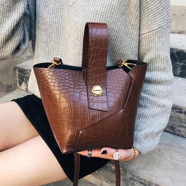 

Старинные Роскошные Женские Сумки 2019 Новые Кожаные женские Дизайнерские Сумки Аллигаторное Ведро сумка Сумка Плеча Сумки