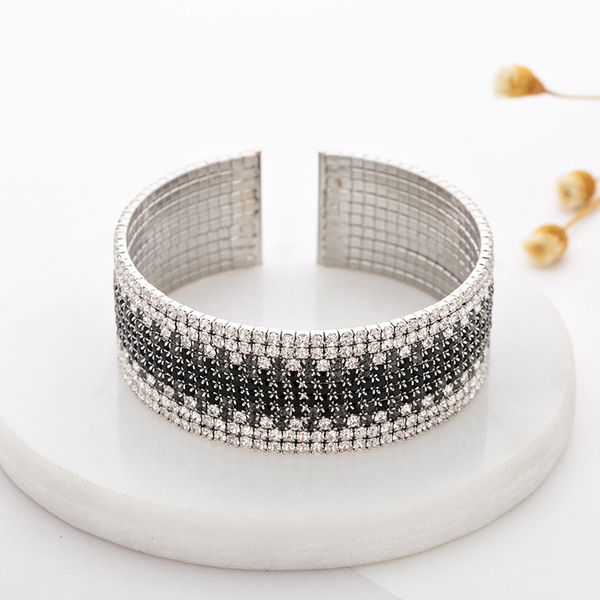 

yfjewe pulseira feminina for women bijoux new fashion jewelry gift bangles exquisite crystal cuff bracelet open bangles b231, Black