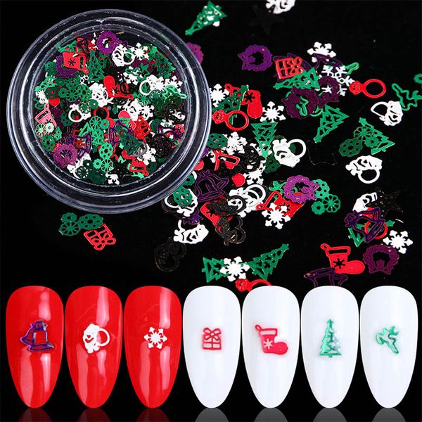 

1 box (about 100pcs)3d metal christmas snowflake colorful nail glitter flakes red winter sequins for nail art decoration manicure tool, Silver;gold