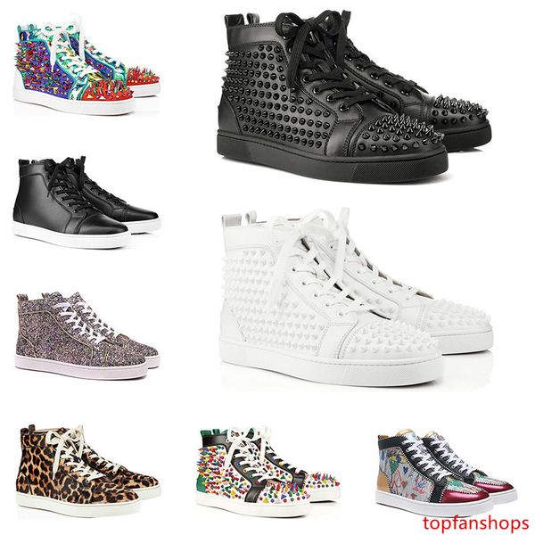 

with ]2019 designer fashion s shoes studded spikes flat sneakers for men women leather casual rivet sneakers