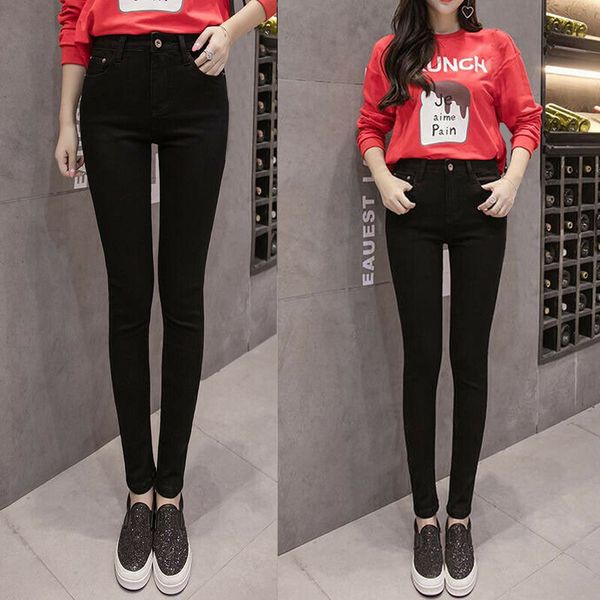 

women high waist thermal jeans fleece lined denim pants stretchy trousers skinny pants ts95, Blue
