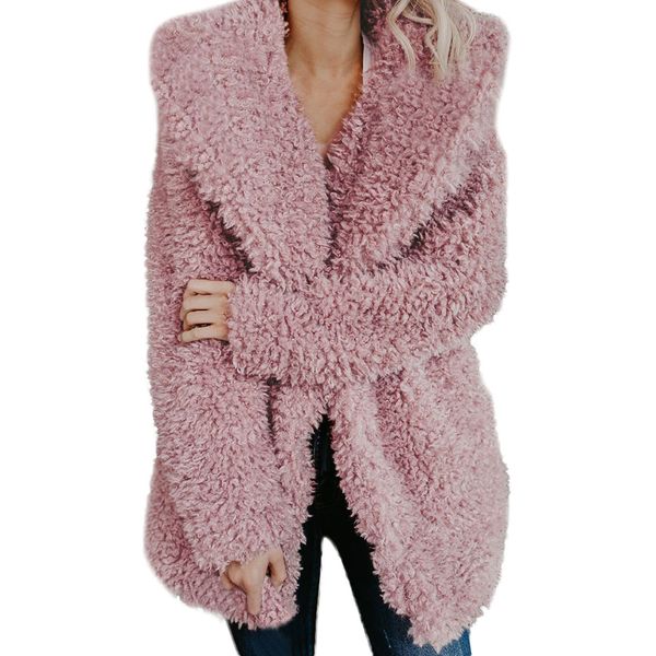 

womens ladies warm artificial wool coat jacket lapel winter outerwear new women coats jacket autumn winter fashion fur, Black