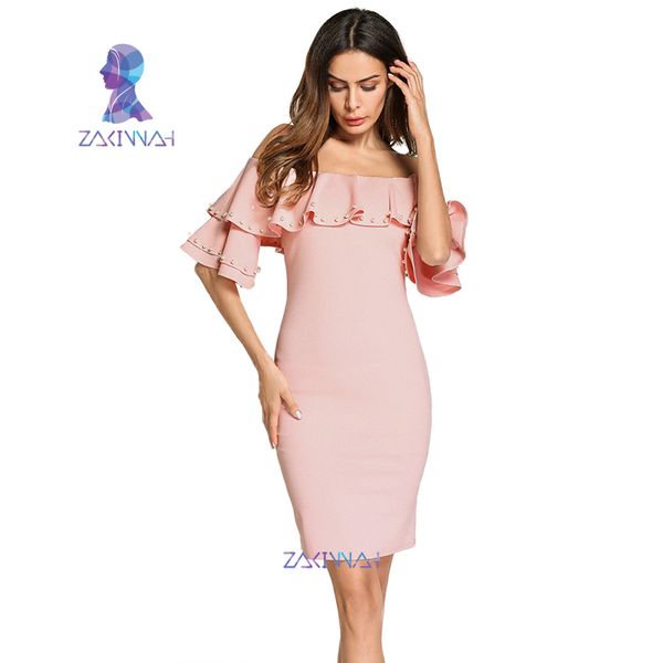 

5744 vetement femme 2019 европейский и американские шить из бисера трепал рыхлое платье trumpet платья рукава, Red