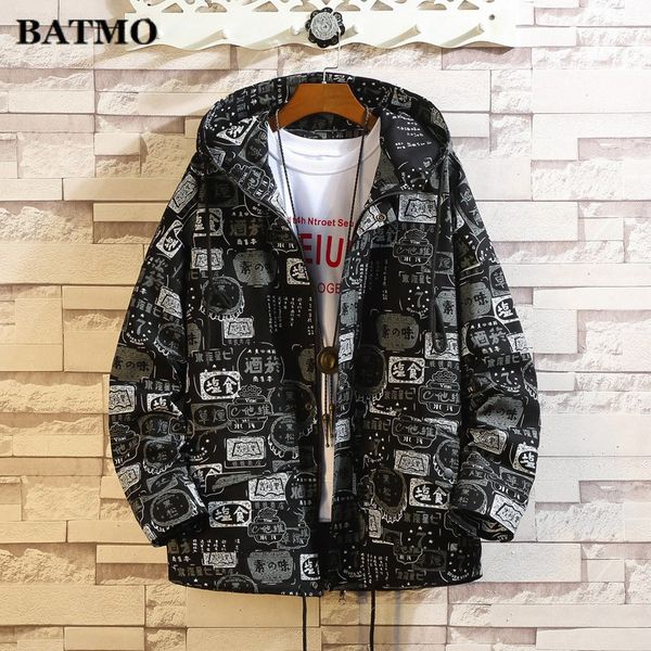 

batmo 2019 autumn new arrival men's hooded casual jacket,fashion printed big size jacket coat men,size m-5xl, Black;brown