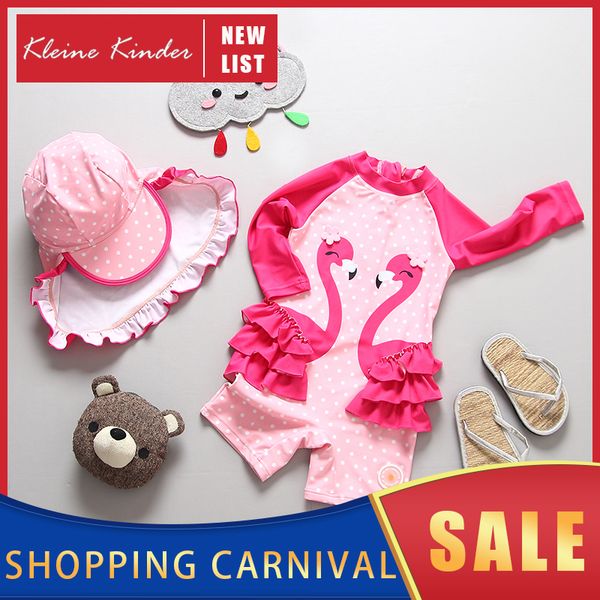 

children swimsuit long sleeve flamingo print girls swimwear upf50 sunscreen baby girl bathing clothes beach child swimming suit, White;black