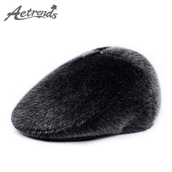 

aetrends] s//l size winter dad hat faux fur ivy cap newsboy hat with ear flaps collection classic newsboy cabbie beret z-10067, Blue;gray