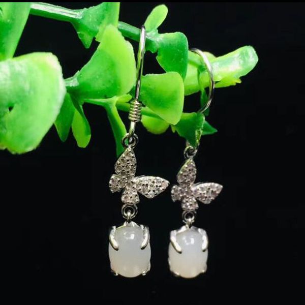 

красивые 925 sterling silver white хотан jade инкрустированные кристалл bowknot крюк лаки мотаться серьги женщин charm подарков изящных ювел, Golden;silver