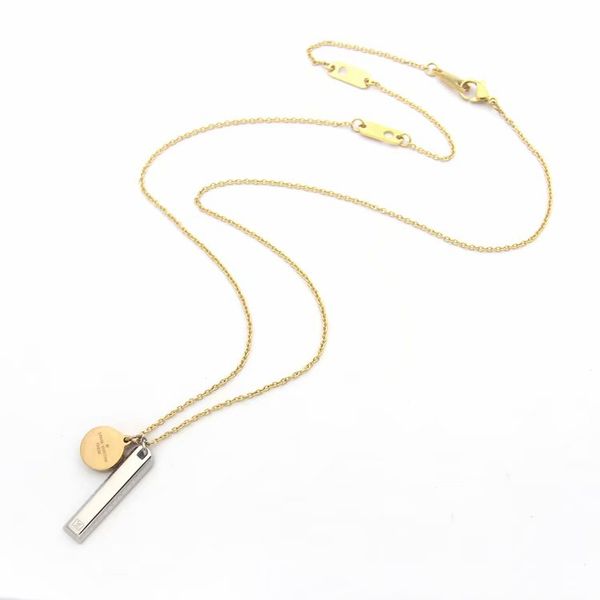 

горячая продажа мужская мода lady titanium сталь v письмо 18k покрытием золото длинные ожерелья с двойной кулон свитер цепи, Silver