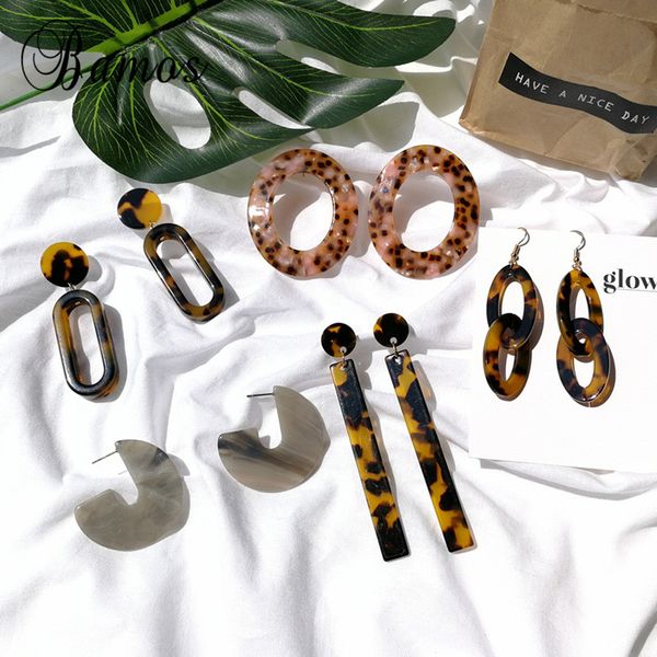 

bamos 5 style tortoiseshell geometric drop earrings for women simple acetate long statement earrings fashion handmade jewelry, Silver